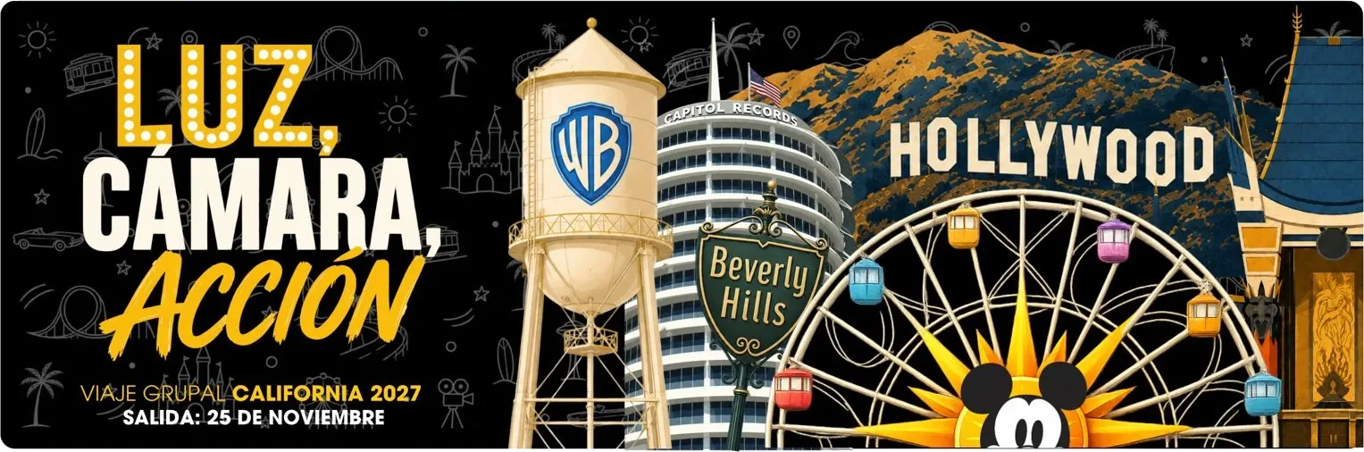 Luz, cámara, acción: viaje grupal California 2027, salida 25 de noviembre